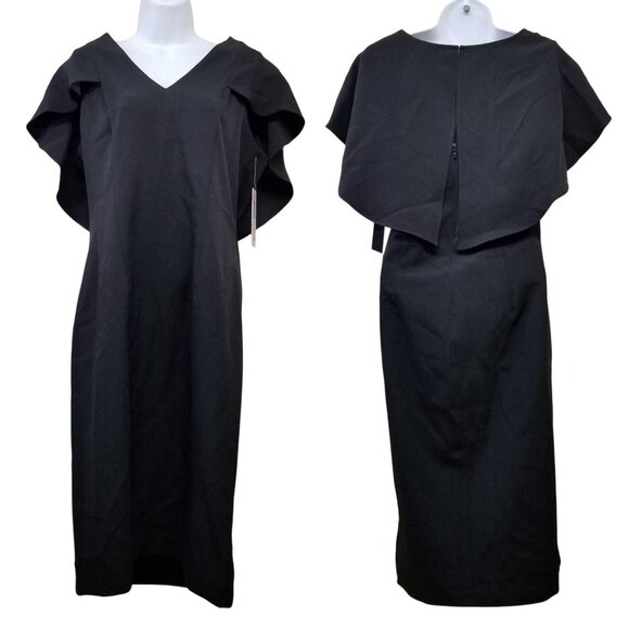 Nanette Lepore 8 Black Cape Dress Overlay V Neck Formal Party Wedding - Picture 2 of 11